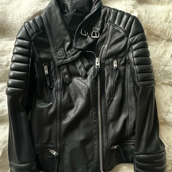 All Saints Quilted Black Leather Jacket - Picture 4 of 15